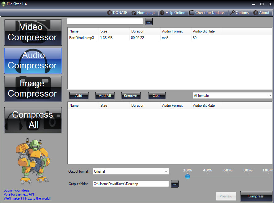 Filesizer audio compression